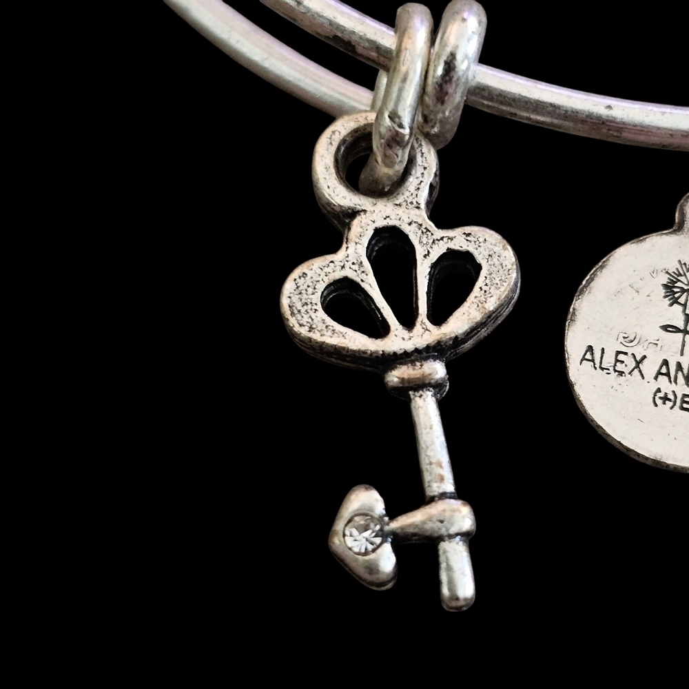 Alex and Ani Crystal Skeleton Key Charm Bangle in Silver-Tone Brass - Picture 6 of 6